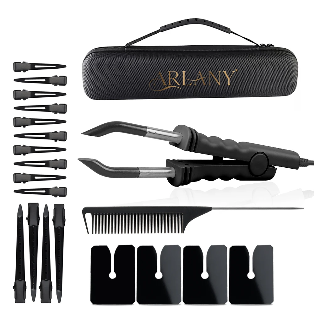 

ARLANY Hair Extension Iron Kit for Keratin Extensions K Tip Bonding Connector with Acrylic Heat Shield Guards Metal Clips