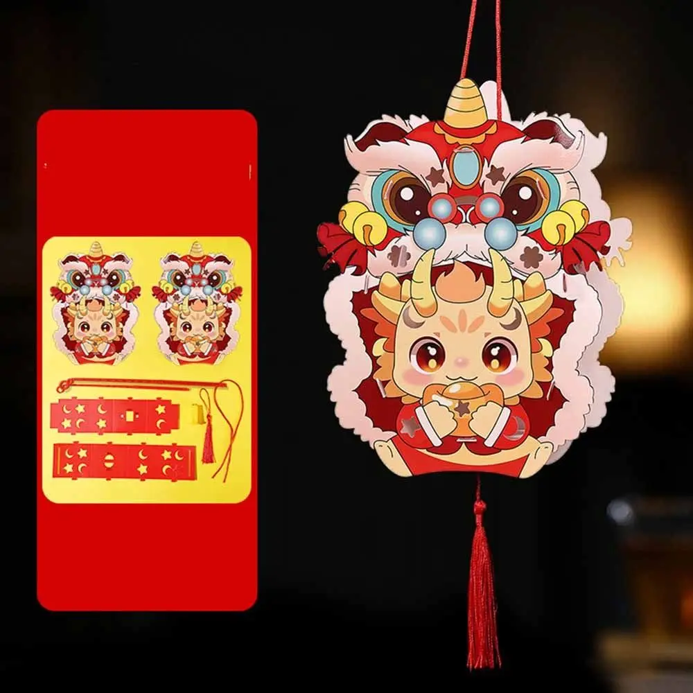 Handmade Dragon Year Lantern DIY Handheld Luminous New Year Paper Lantern PVC DIY Materials Spring Festival Luminous Lanterns