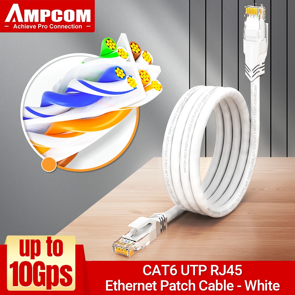 AMPCOM RJ45 Ethernet-kabel, Cat6 Lan-kabel (24AWG) UTP CAT 6 RJ 45 netwerkkabel patchsnoer voor desktopcomputers modemrouter