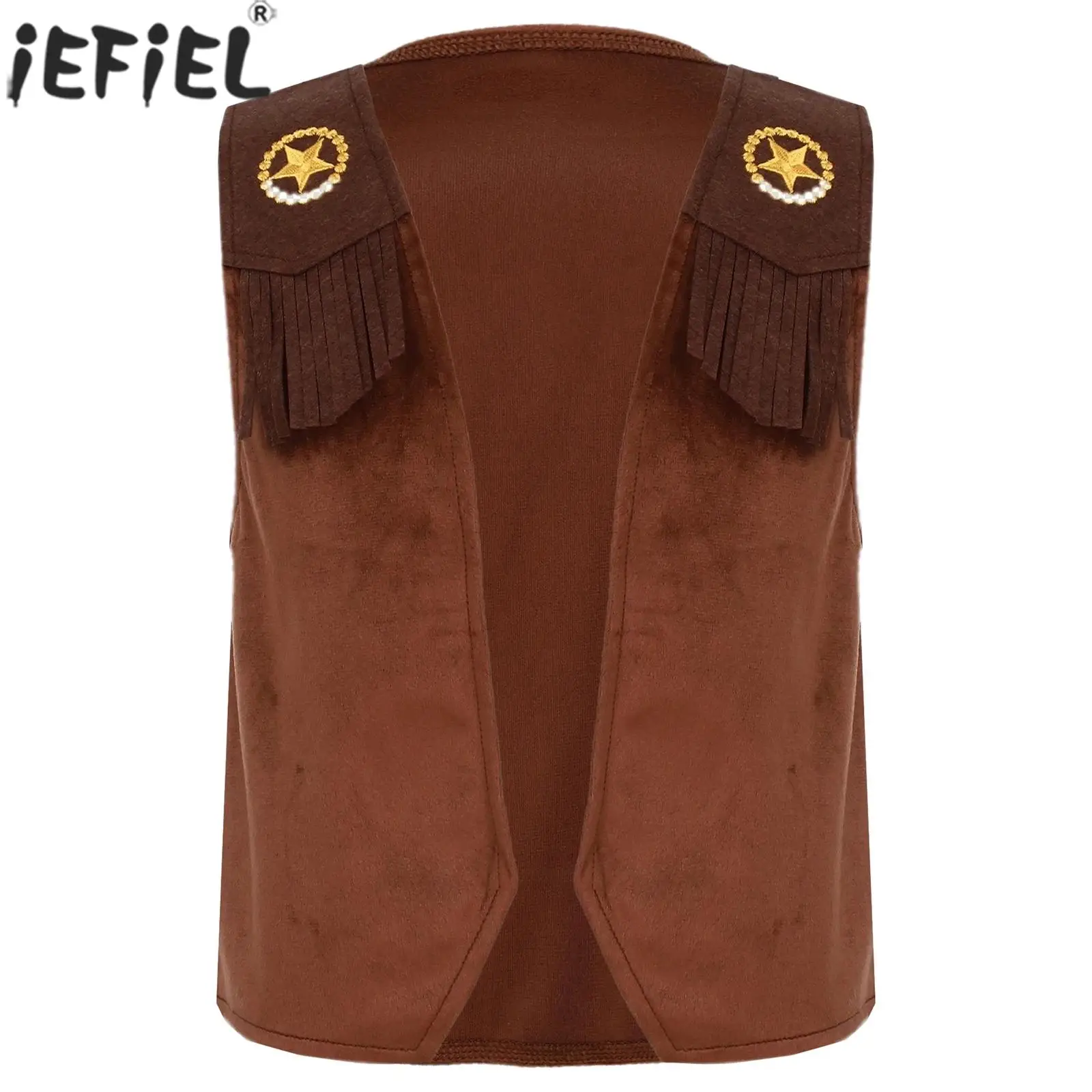 Kids Halloween Western Cowboy 70s Hippie Cosplay Performance Costume Tassel Faux Suede Vest Waistcoat for Carnival Theme Party