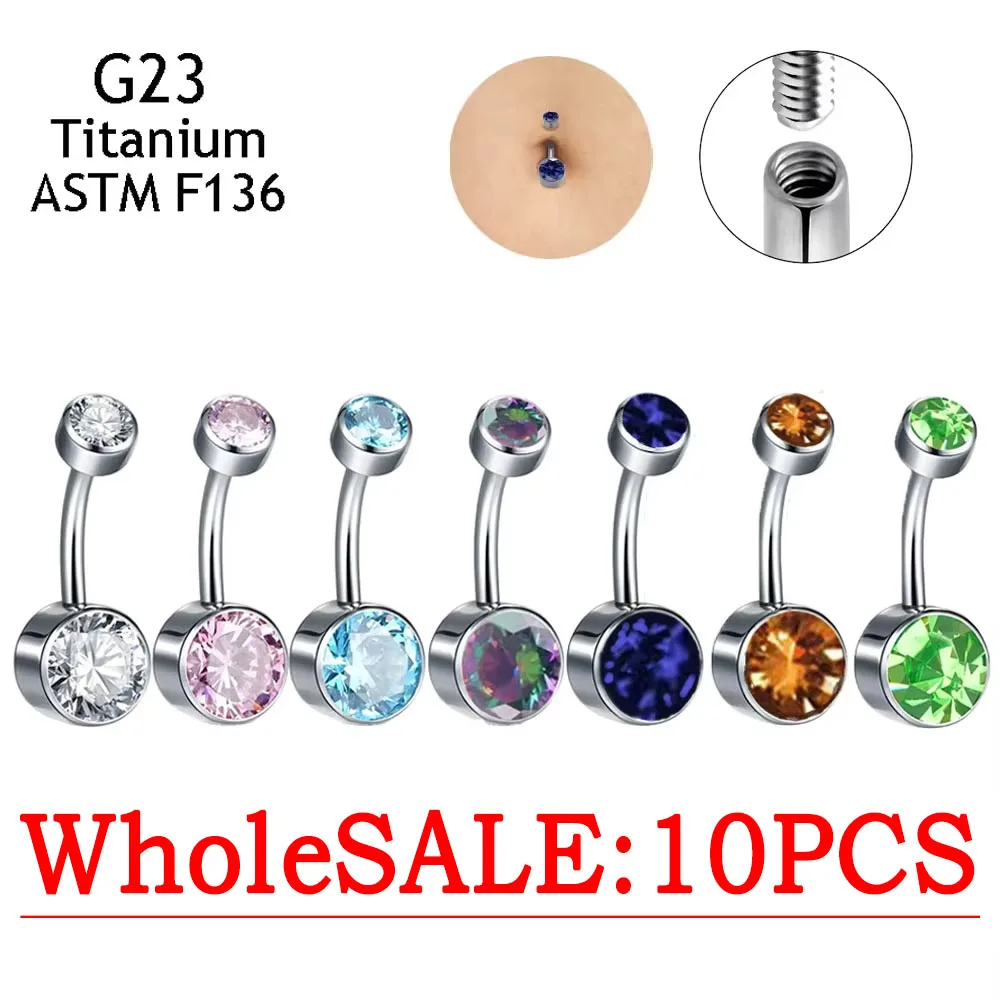 

10PCS Popular G23 Titanium Navel Piercing Rings 5A CZ Gemstone Sexy Body Jewelry for Women Belly Button Bar Nipple Jewelry
