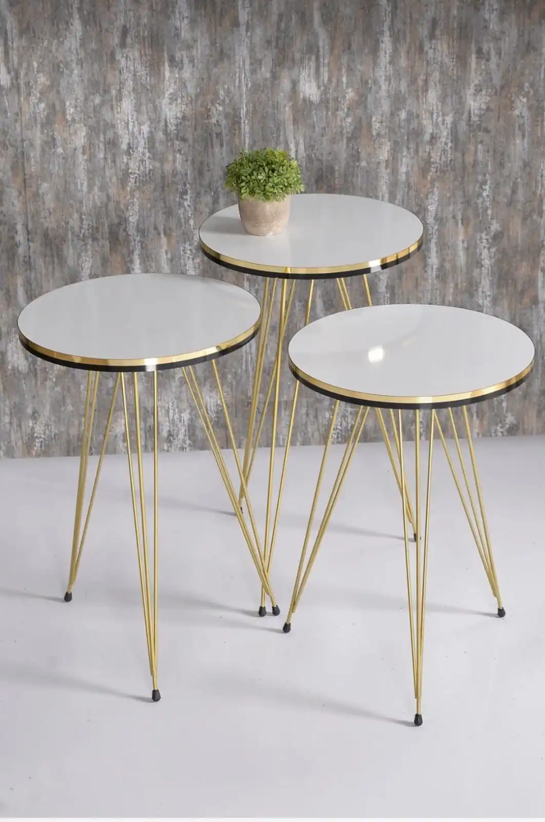 Modern Nelling Table 3 Pieces Patterned Gold Wire Metal Leg De Monte Side Table Tea Coffee Service Table Round Living Room Bedsi