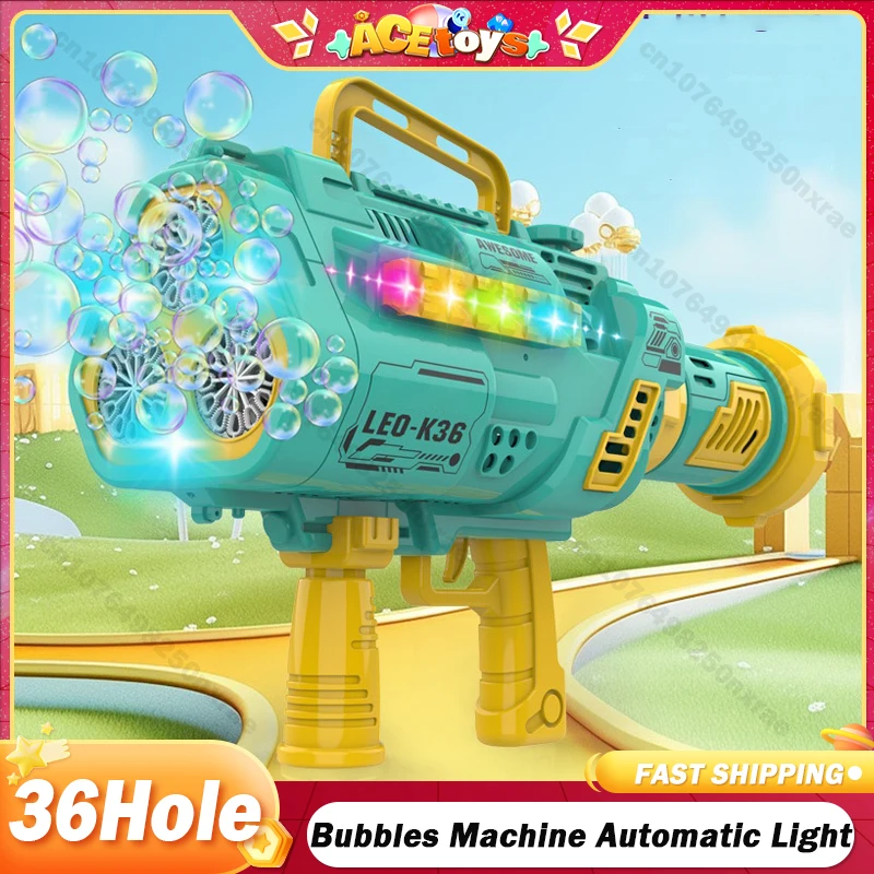 

Bubbles Machine Automatic Soap Bubbles Blower 36Holes Electric Bubble Gun Kid Toy with Light Outdoor Wedding Party Children Gift