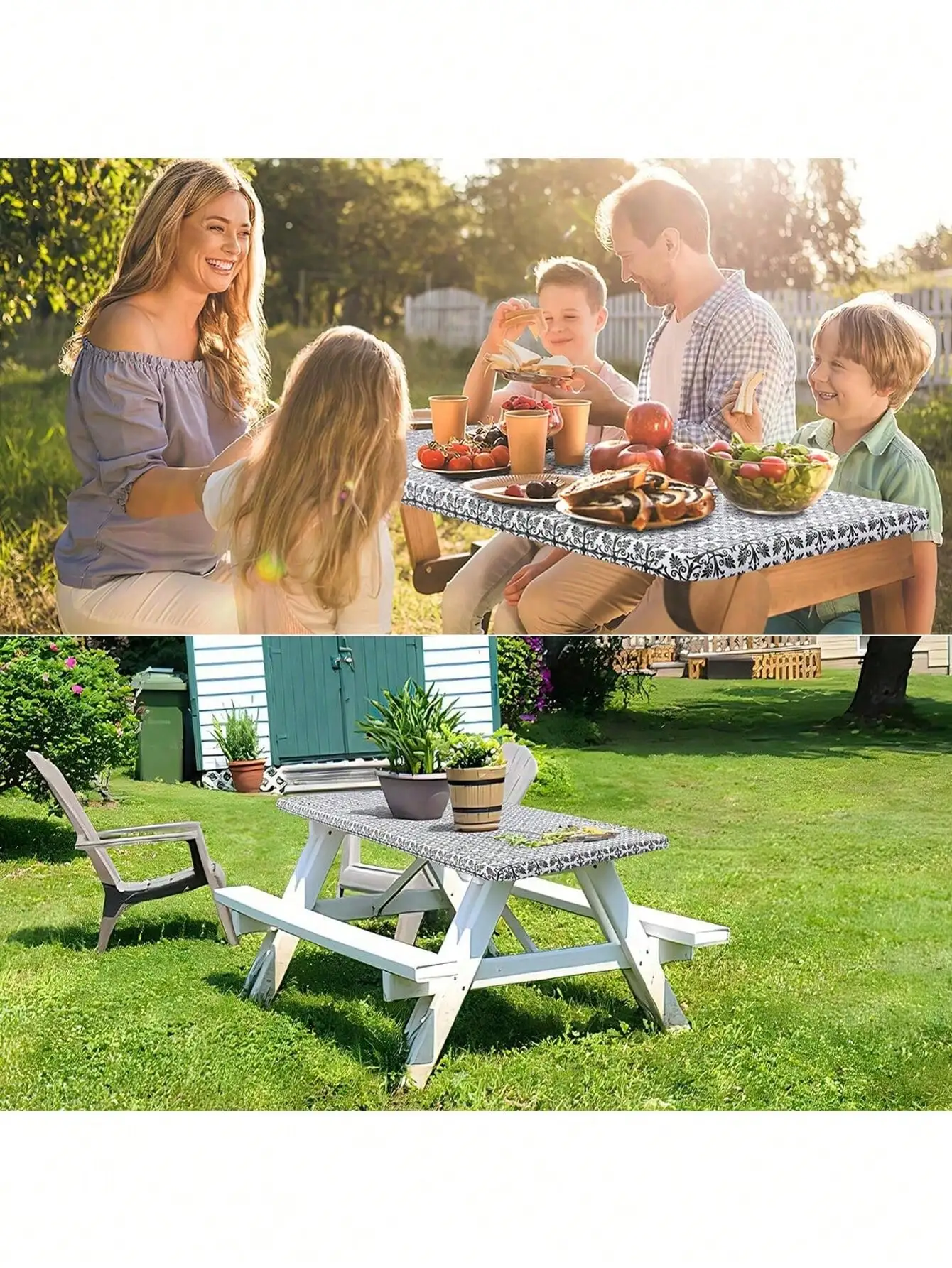 مفرش طاولة أنيق من الفينيل الباروكي - مقاوم للماء، مدعوم بالصوف مع حافة مرنة للنزهات والتخييم والحفلات |   ديكور المنزل والخارجي