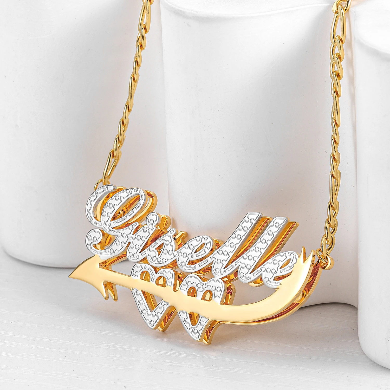 Customized Two Color Name Necklace Stainless Steel Nameplate Charm Personalized Name Necklace Couple Jewelry Valentine's Gift
