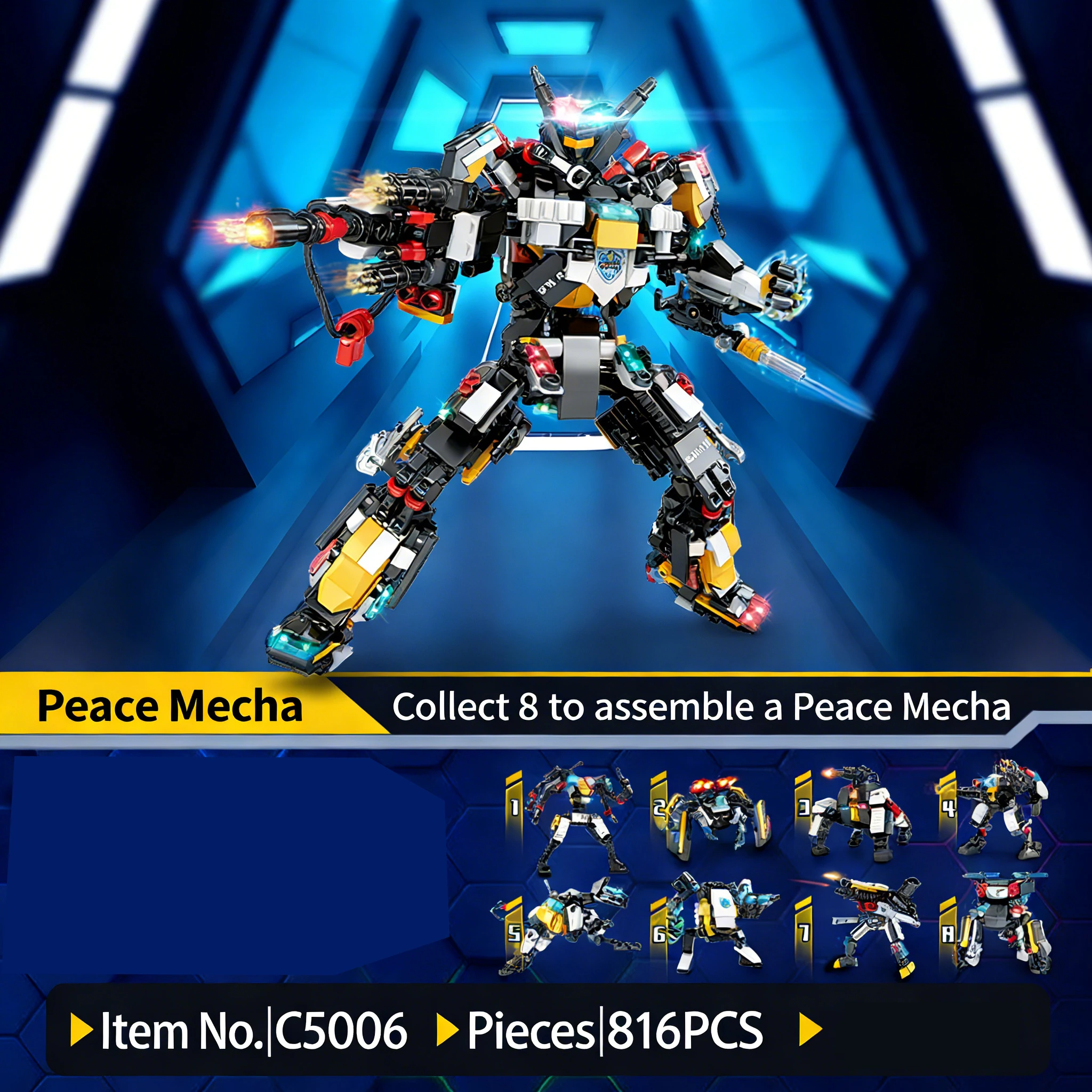 

8 in 1 Peace Mecha Building Blocks Set 816PCS Robot Bricks Toys for Kids Educational DIY Assembly Toys Birthday Gifts for Boys