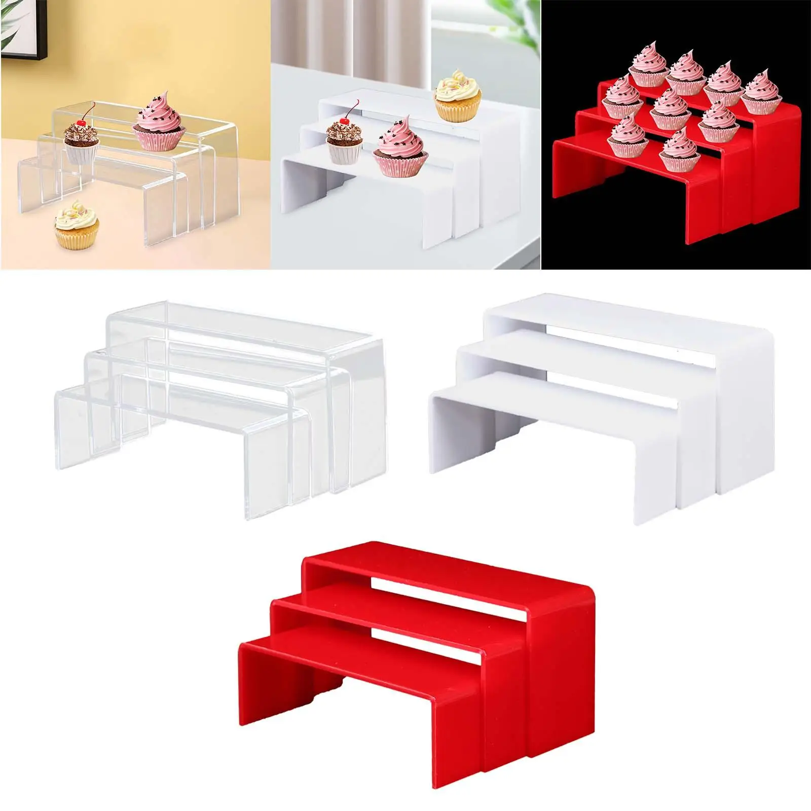 

3Pcs Acrylic Display Stand Shelf Display Rack Display Riser for Hand-made Model Action Figure