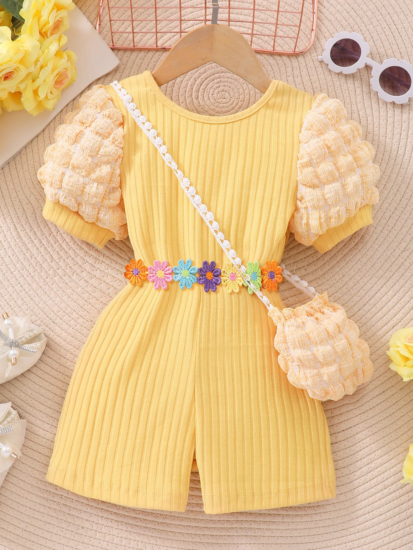 Summer round neck cute casual jumpsuit for girls