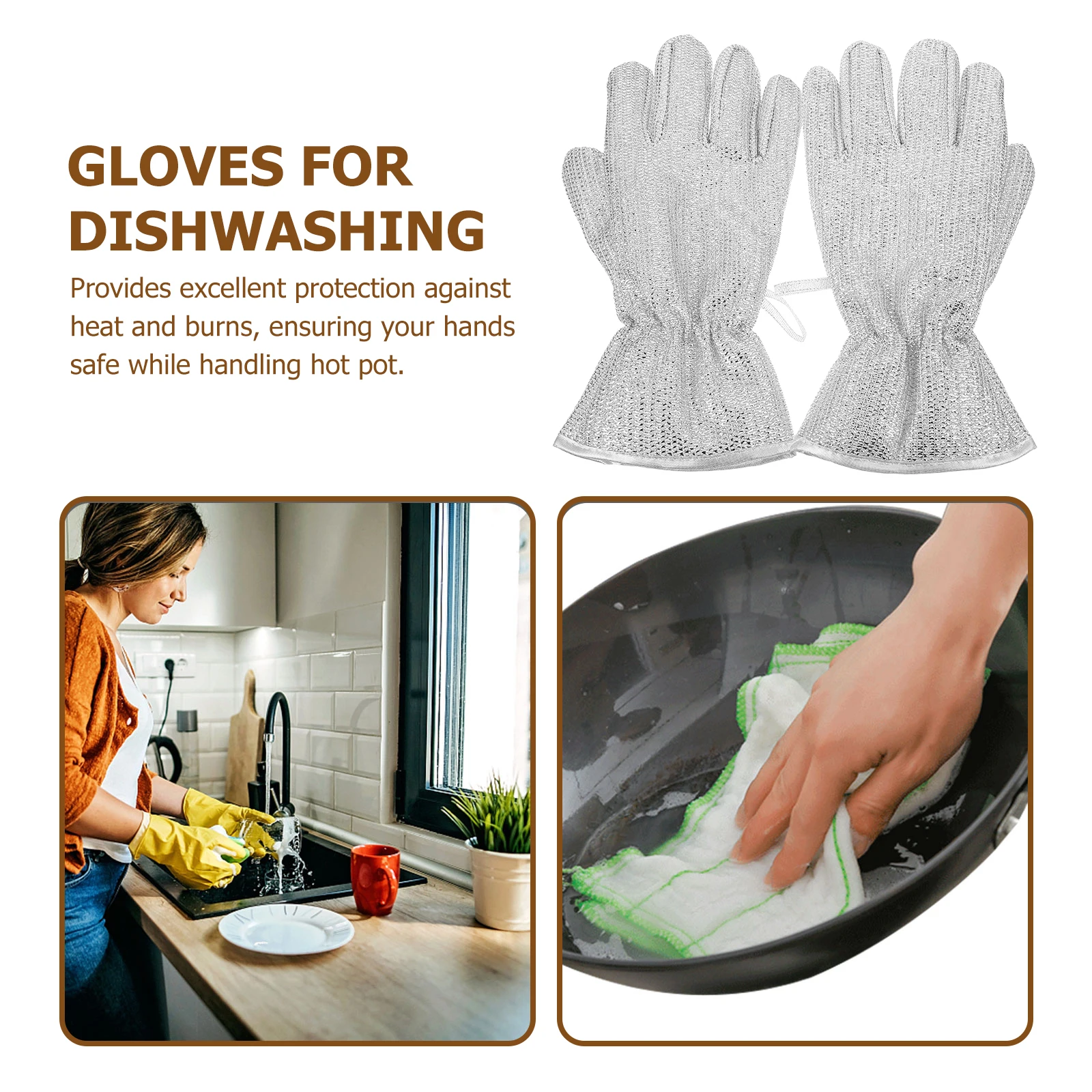 

Silver Cleaning Gloves for Dishwashing Comfortable Kitchen Heat Resistant Reusable Steel Wire Waterproof Gloves Pot Pan Durable