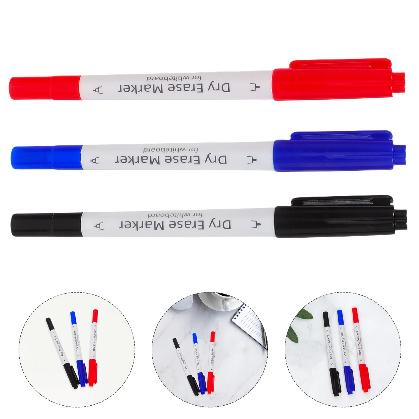 

3Pcs Erasable Whiteboard Markers Dual Tip Fine Broad Tip Dry Erase Pens Home School Office Writing Whiteboard Marker Set