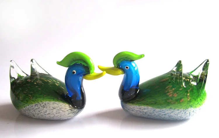 Green Large Colored Glass for Pure Handmade Glass Decoration of Mandarin Ducks