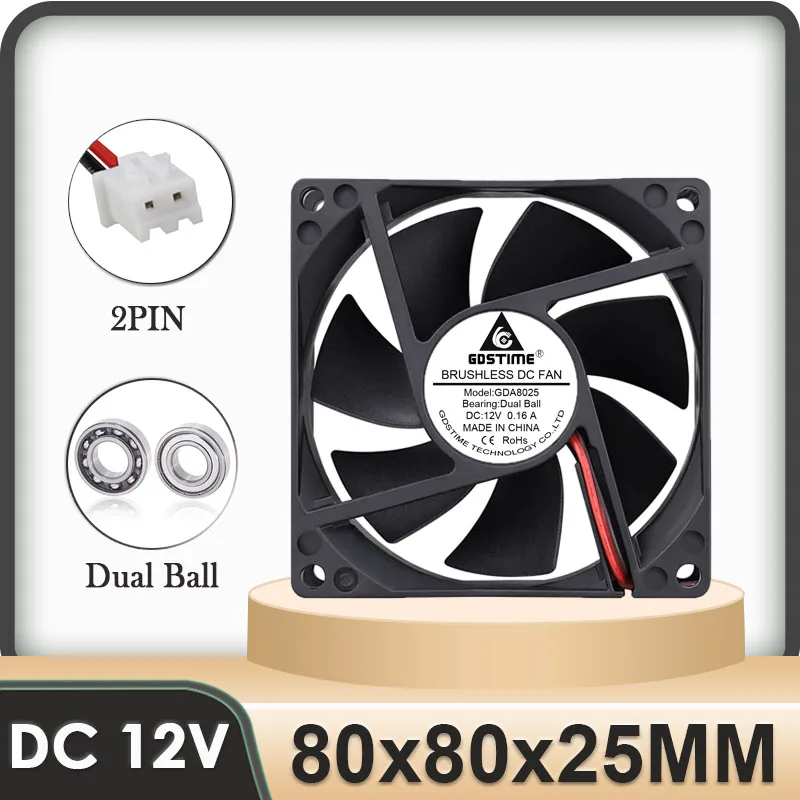 

2PCS Gdstime 80mmx80mmx25mm Dual Ball Bearing Radiator 8025 Axial Cooler Fan 80mm 8cm Laptop Computer Case Brushless Cooling Fan