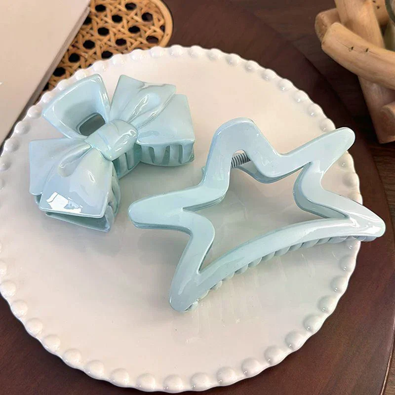 Sweet Cream Blue Bow Five-Pointed Star Hair Clip Geometry Hair Claw For Women Elegant Bowknot Crab Barrettes Hair Accessories