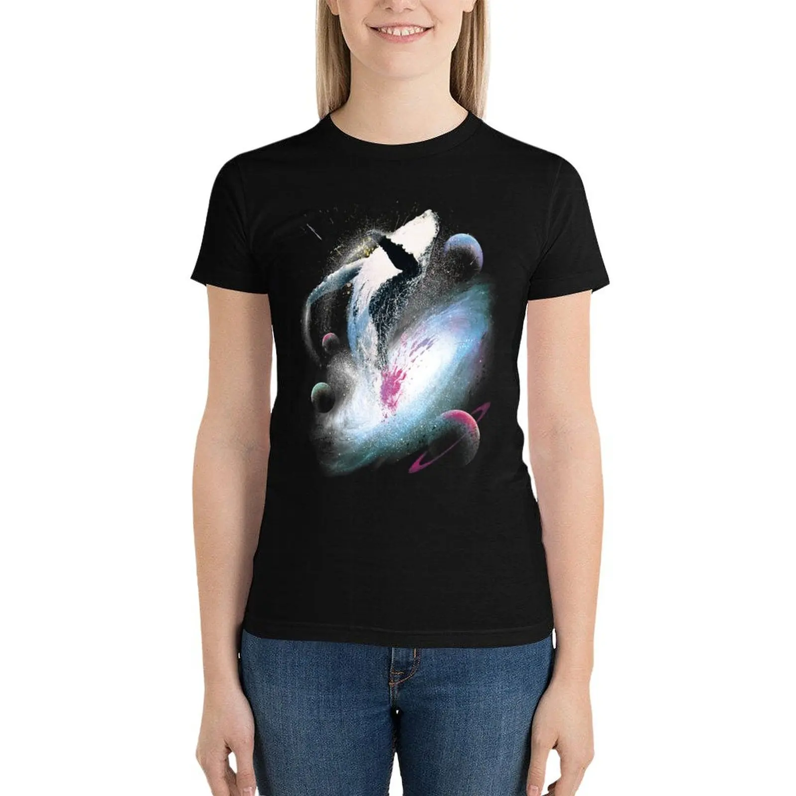 

Space Whale TShirt Funny surreal Whale jumping out of a Galaxy T-Shirt cute tops summer clothes clothes for woman