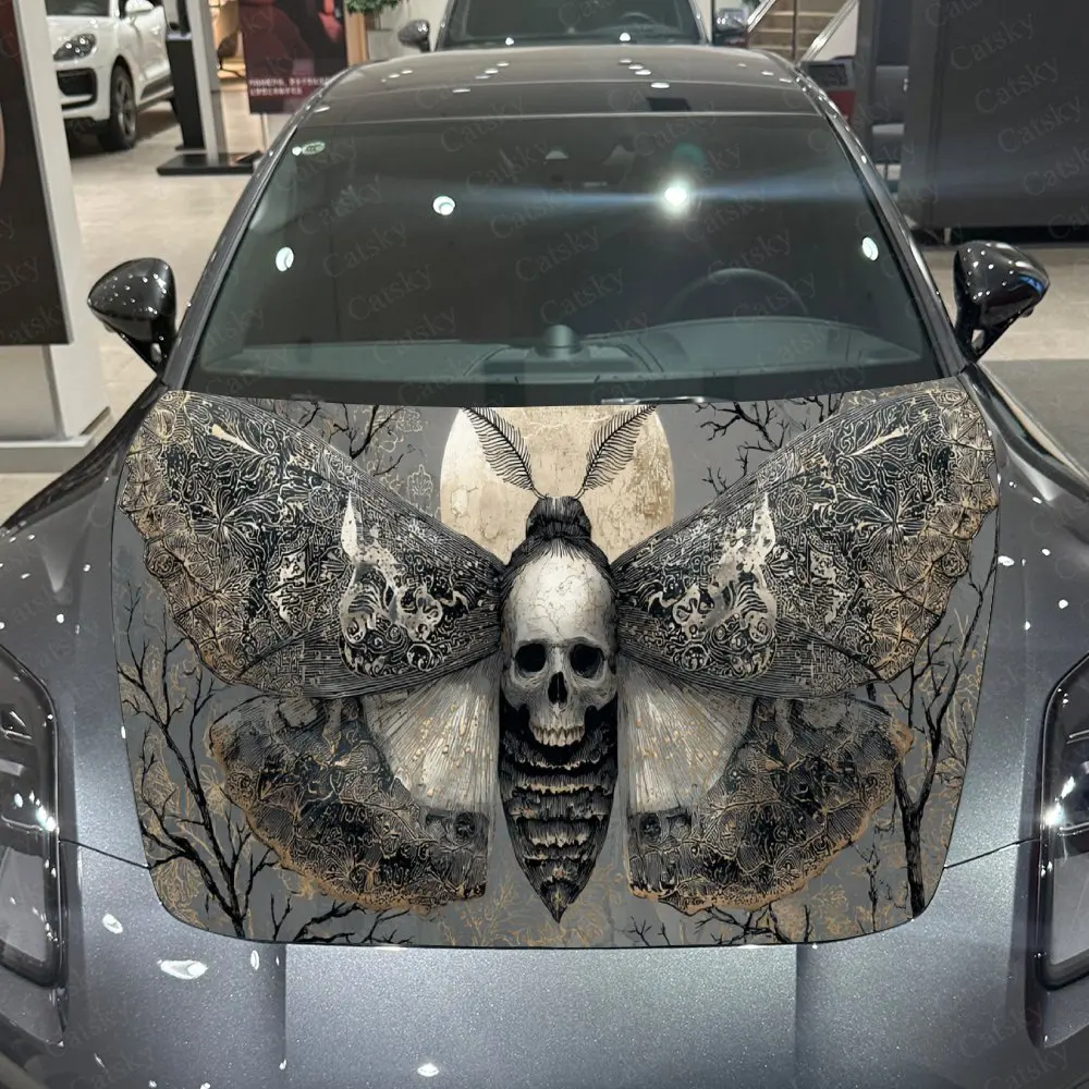 Pegatinas artísticas para capó de coche con calavera de mariposa vintage: envoltura de vinilo autoadhesiva, impermeable y duradera, decorar y proteger tu