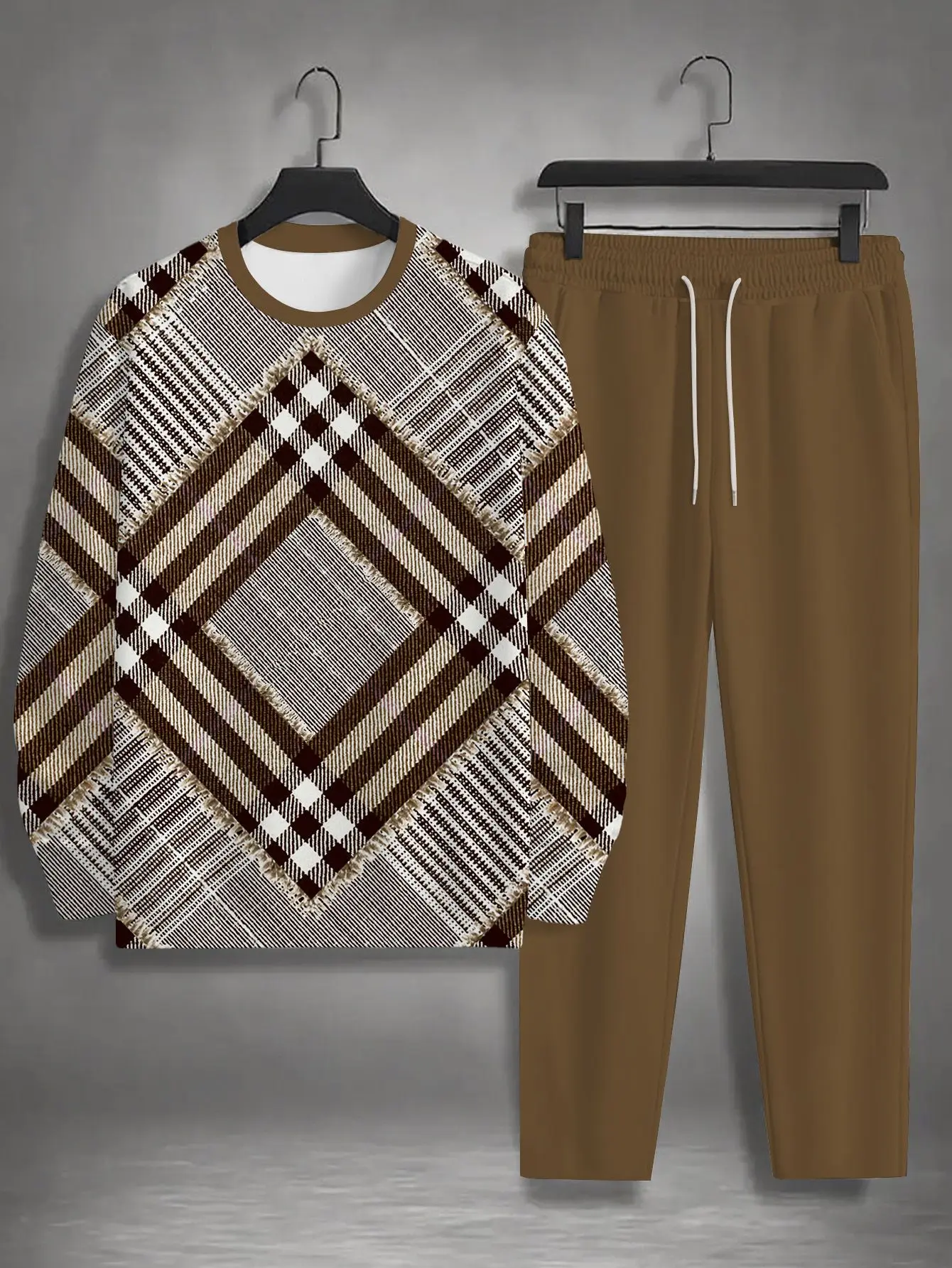 Conjunto de 2 piezas, conjunto deportivo de manga larga y pantalones largos a la moda para hombres europeos y americanos