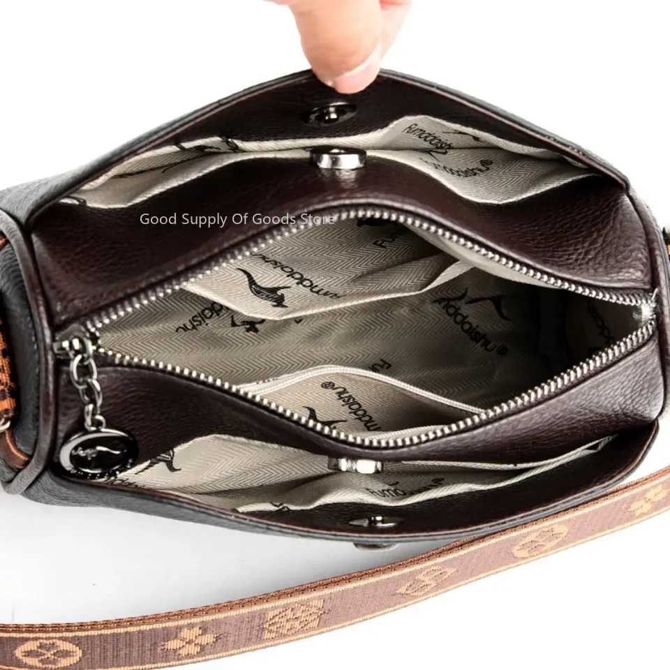 3-слойная женская маленькая сумка с карманами, высококачественная сумка для мамы среднего возраста, текстура из мягкой кожи, сумка через плечо с широким ремешком