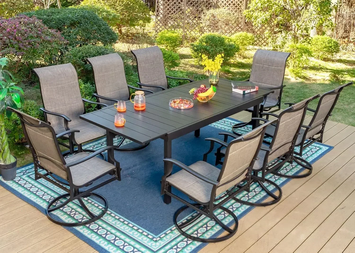 Patio Dining Set for 8, 9 Piece Outdoor Table Chairs Set with 8 High Back Swivel Dining Chairs