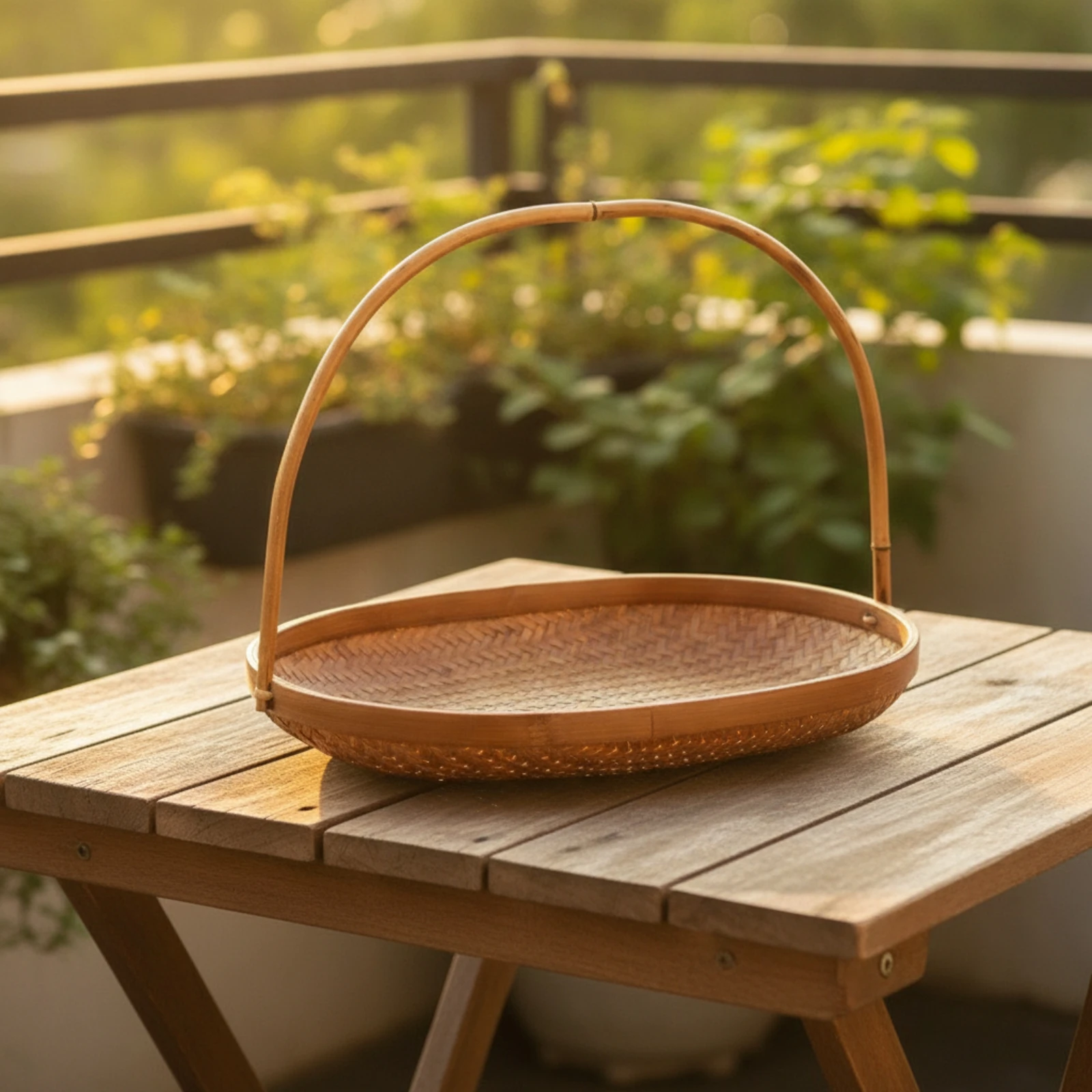 Bamboo Basket with Handle Handwoven Bamboo Basket Tray Decorative Portable for Hosts, Tea Service, Tabletop Display
