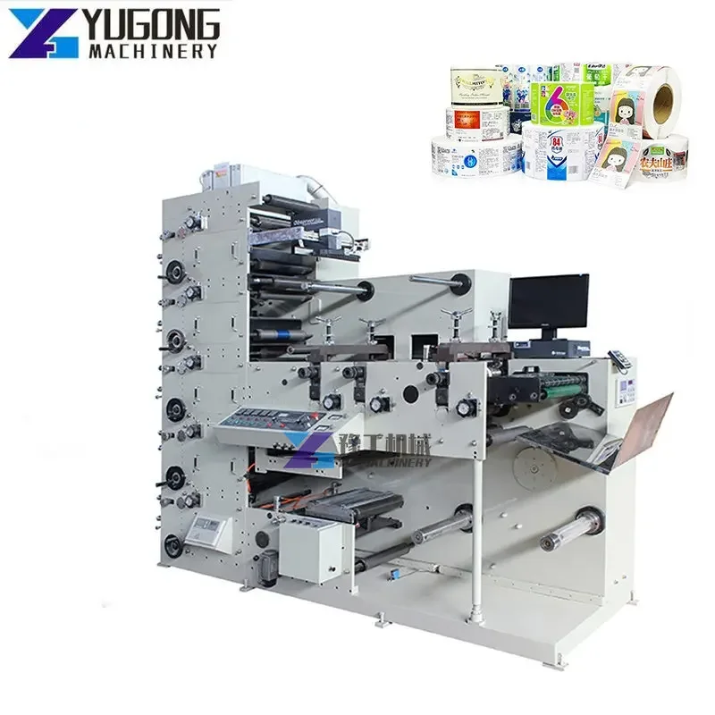 Automatic 4 5 6 Colors Adhesive Label Aluminium Foil Paper Roll Flexo Flexographic Printing Machine