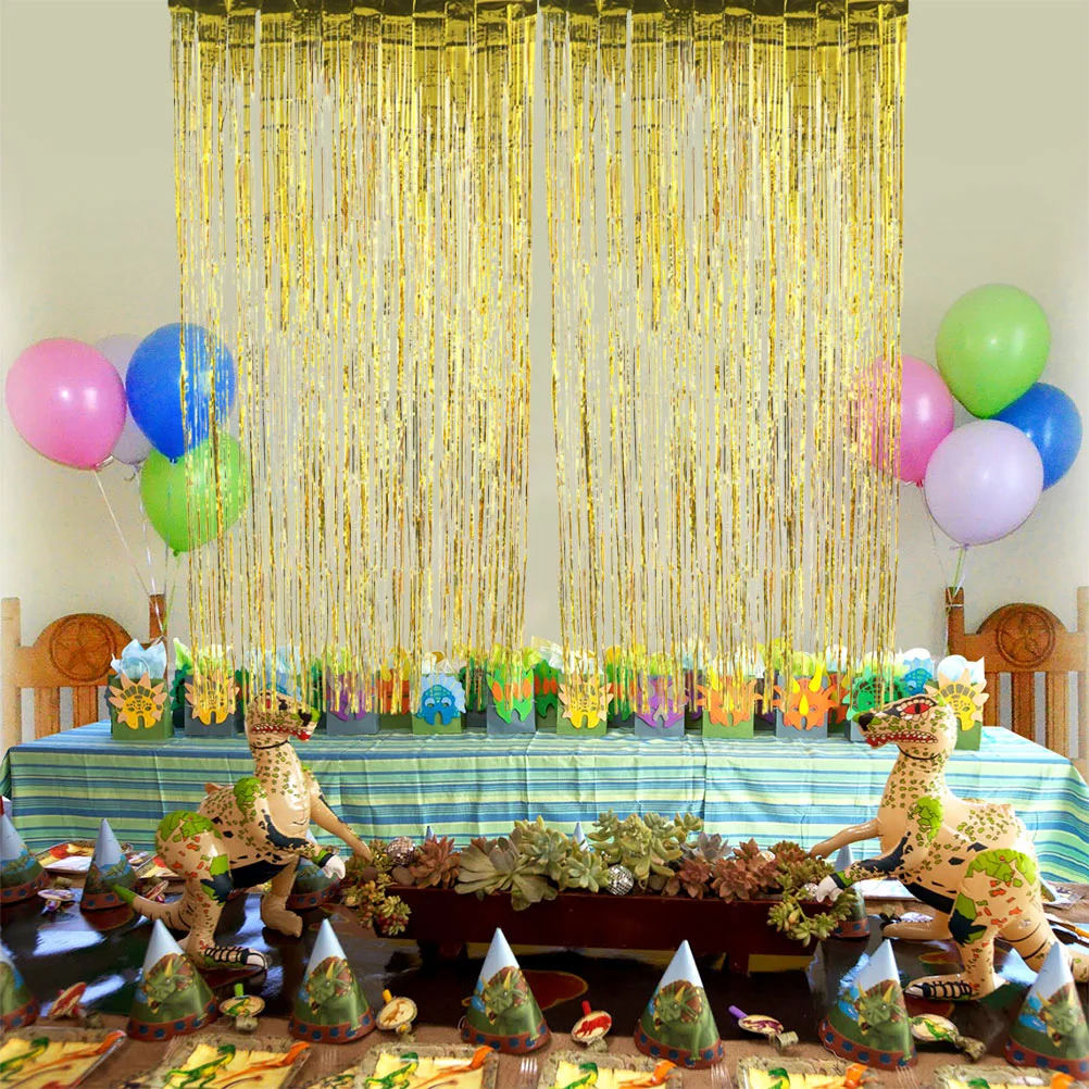 

3pcs Metallic Tinsel Fringe Curtain Foil Door Window Rain Streamer Cover Wedding Birthday Party Decoration Golden 1X2M Smooth