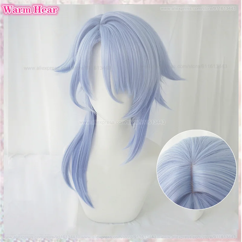 High Quality Kamisato Ayato Cosplay Wig Simulated Scalp Blue Wigs Heat Resistant Synthetic Hair Halloween Anime Wigs + Wig Cap