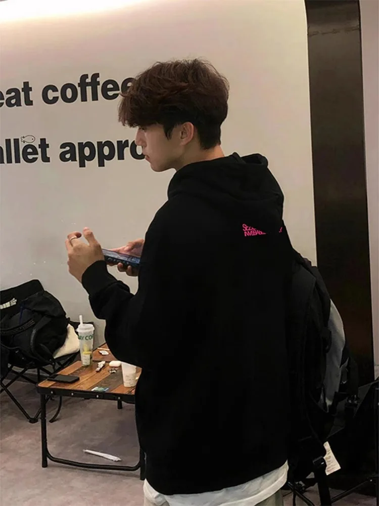 Hoodie Plush American Street Pria Musim Gugur Musim Dingin 2025 Baru Oversize Hangat Lengan Panjang Pullover Sweatshirt Y2K Atasan Pakaian Pria