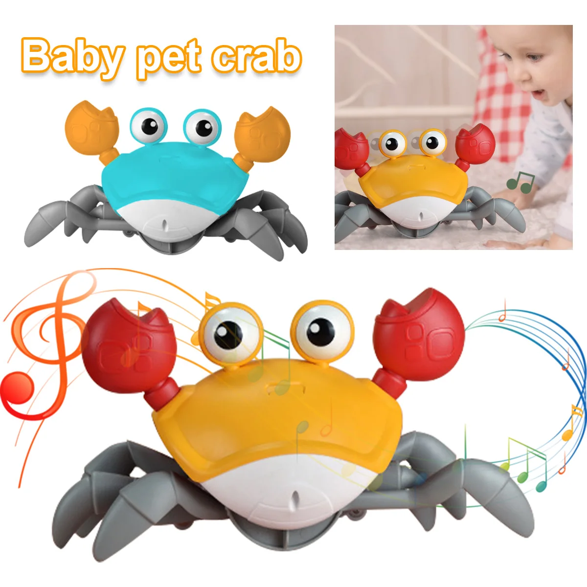 Rechargeable Electric Baby Toy Crab With Light Music Induction Electric Walking Dancing Crawling Crab Toy For Kids Hot Selling