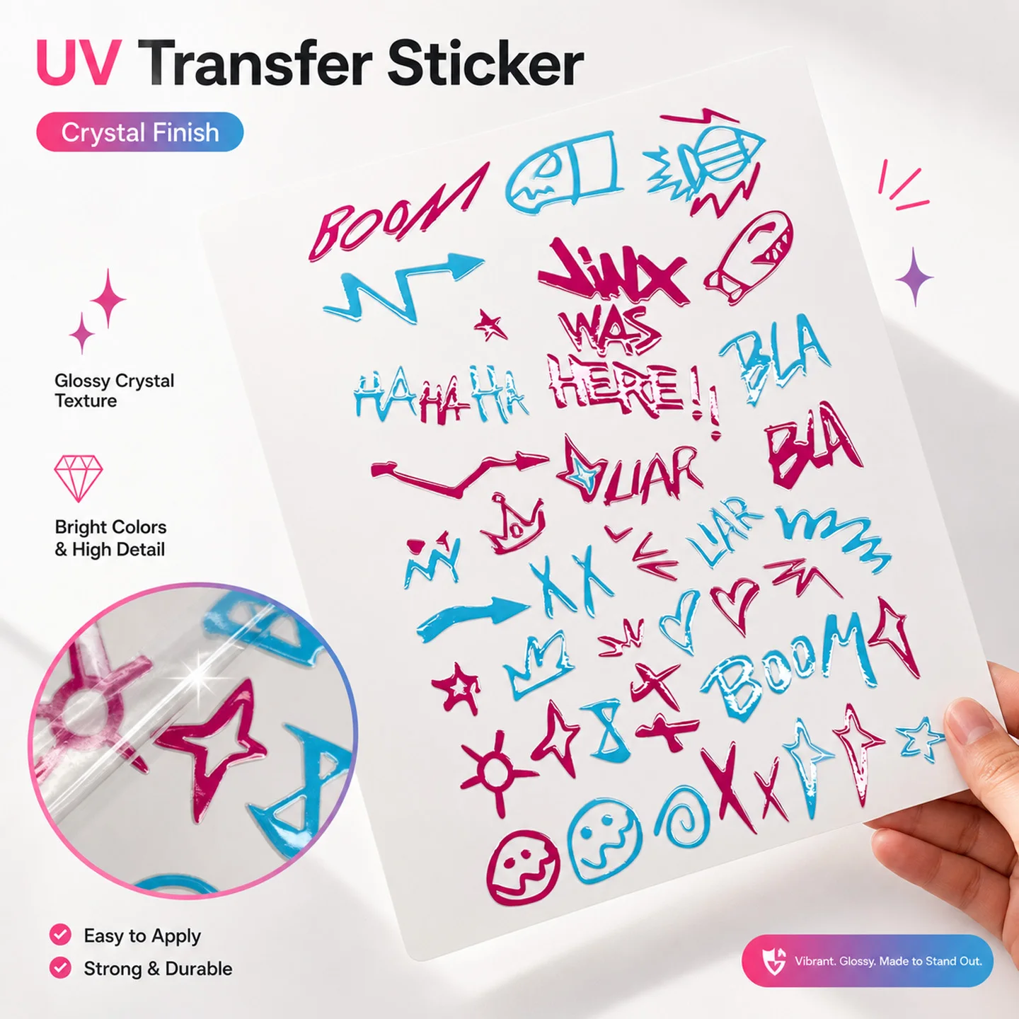 Cool Graffiti UV Transfer Sticker Crystal Glossy Permanent Decal DIY Decor Water Bottle Phone Case Motorcycle Helmet Storage Box