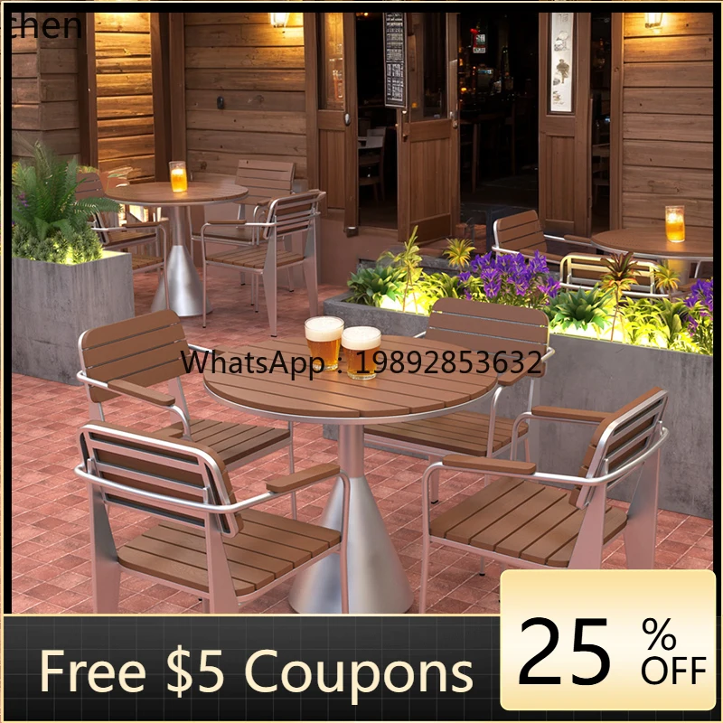 

HXL simple casual outdoor dining table combination outdoor balcony small round table open-air table and chair set