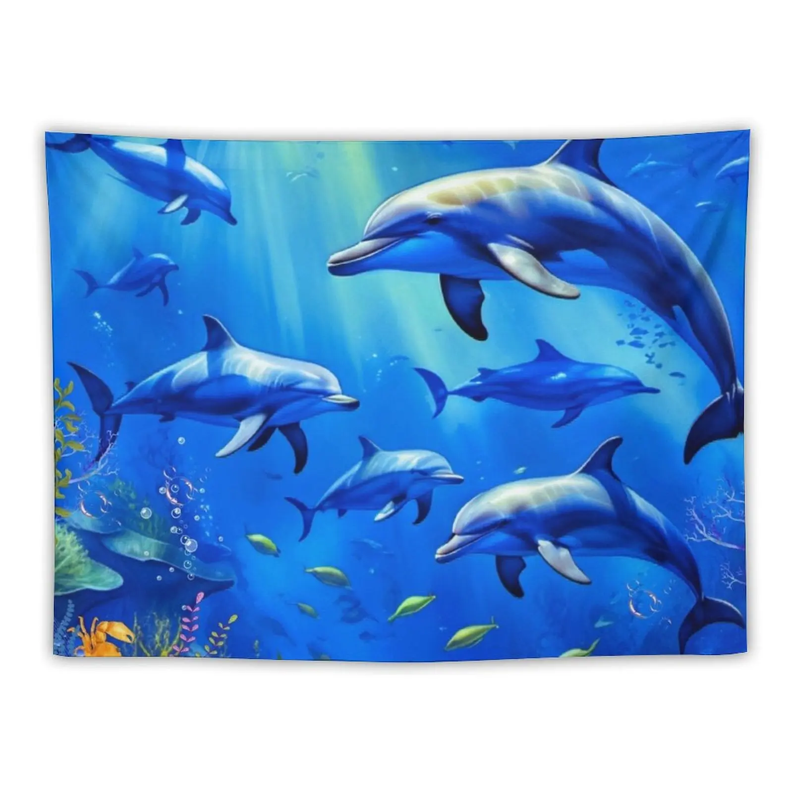 

OCEAN SERENADE: PLAYFUL POD OF DOLPHINS Tapestry Mushroom Home Decorations Tapestry