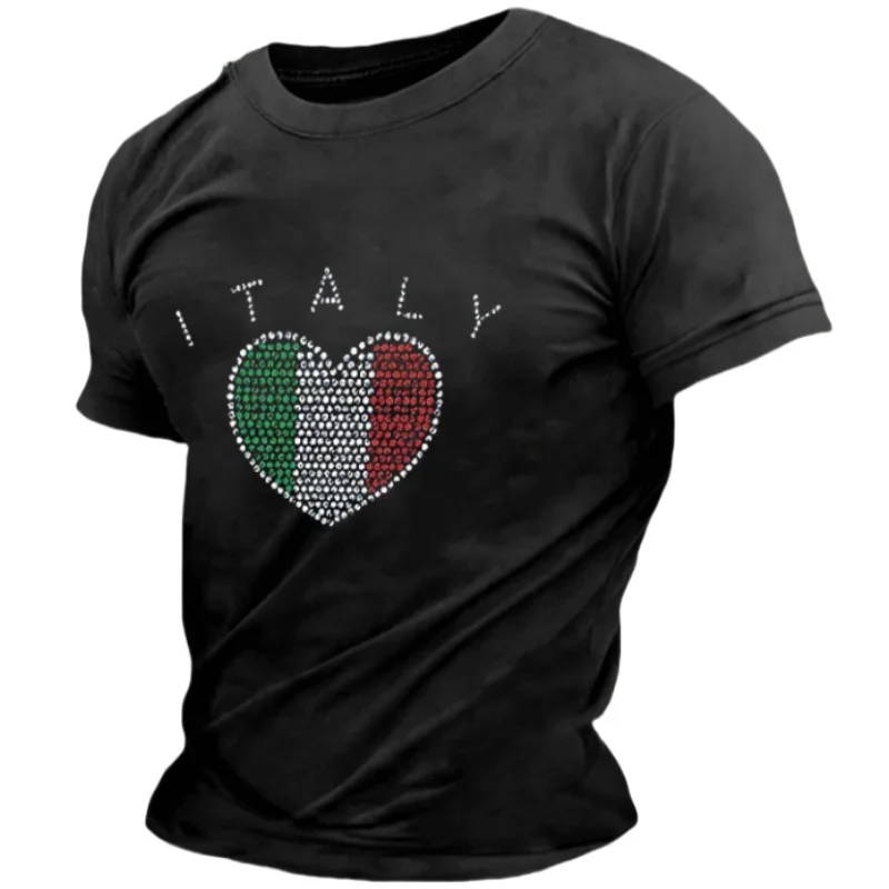 Italy National Flag Print T Shirt For Men Outdoor Football Jersey Tracksuits Casual O-neck Loose Short Sleeve Top Summer Clothes