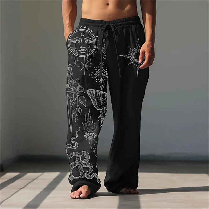 Herren-Freizeithose mit 3D-Linien-Print, entspannter Schnitt, weites Bein, lockeres Design mit Kordelzug für bequemes und atmungsaktives Tragen. – Detail 7
