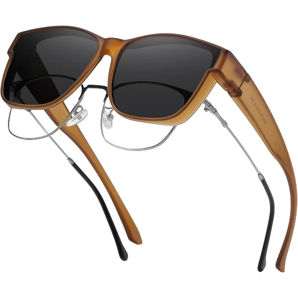 Polarized sunglasses suitable for both men and women, oversized square sunglasses protective cover,Coffee Frame Brown Lens