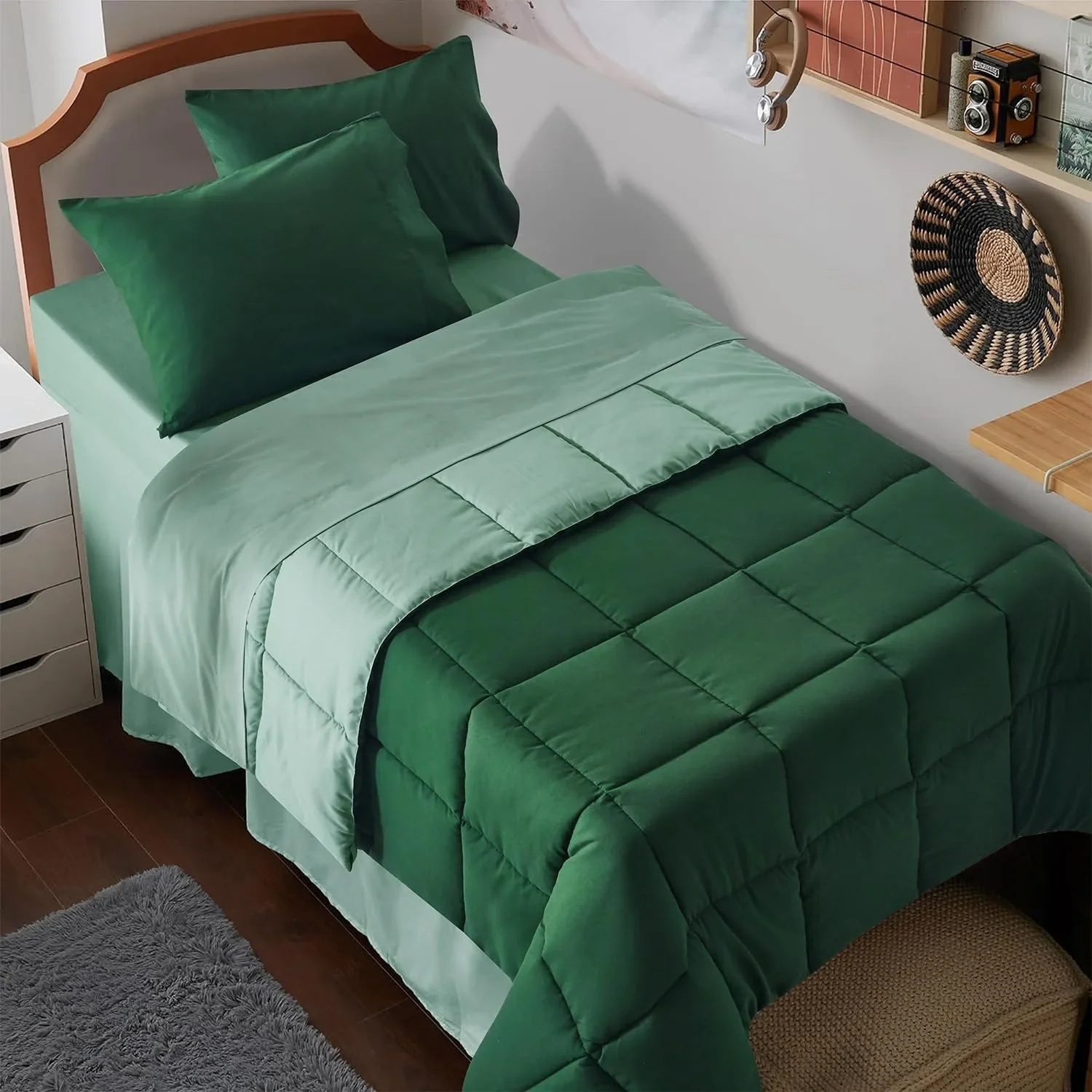 6 Piece Twin/Twin XL Size Back to School Comforter Set - Box-Stitched College Dorm Quilting Bedding Set