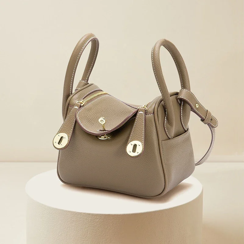 Mini bolso de hombro tipo bandolera Lindi, bolso de cuero genuino para mujer, bolso de tamaño pequeño de piel de vaca con capa superior gris elefante suave