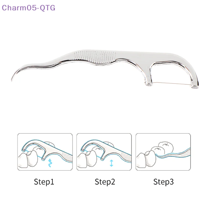 

NEW 1Set Stainless Steel Toothpick With Box Dental Floss Reusable Flossing Holder