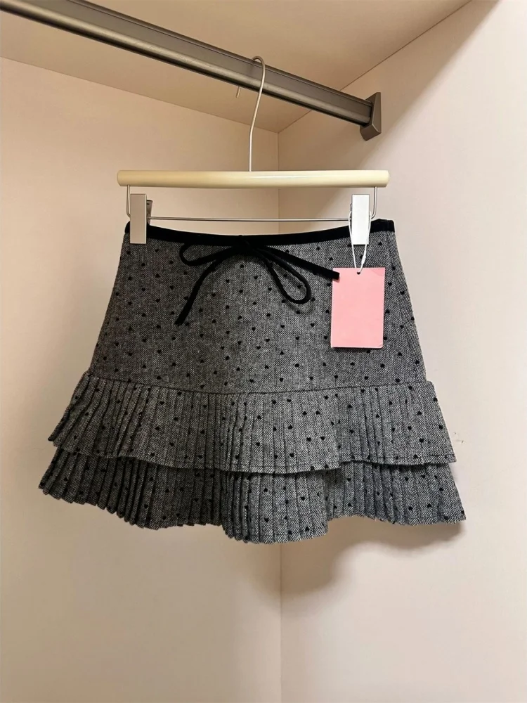 

Retro Sequin Woolen Skirt Women's plus Size Autumn Winter Wrap around Skirt Fat MM Belly Cover Anti Exposure a Line Shor...
