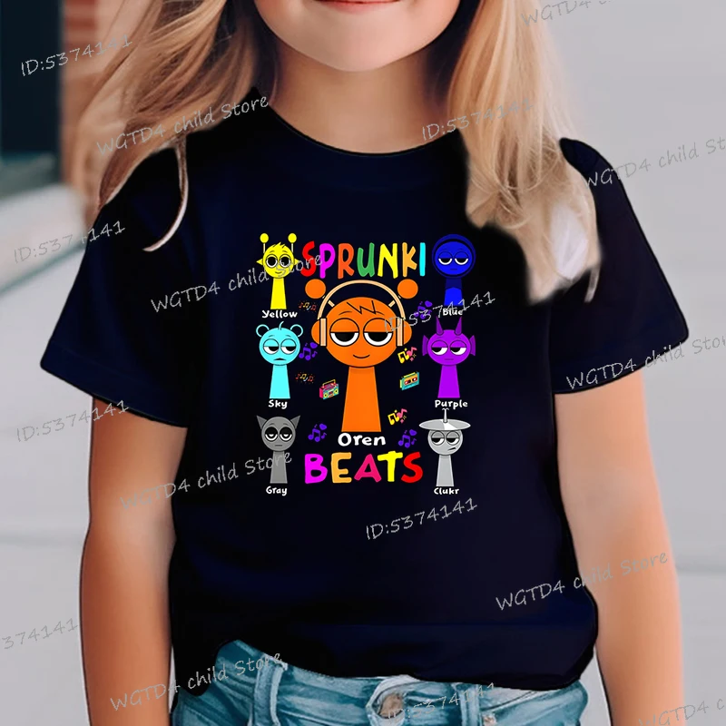 Sprunki Oren Beats Print Kids T Shirt 2025 New Short Sleeve Crew Neck Fashion T-shirts Boys Girls Incredibox Game Cartoon Tops