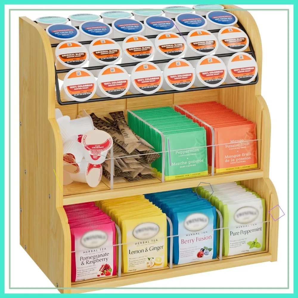 

3-Tier Tea Bag and Coffee Pod Storage Rack, Large Capacity, Sturdy Design for Organized Kitchen Counter