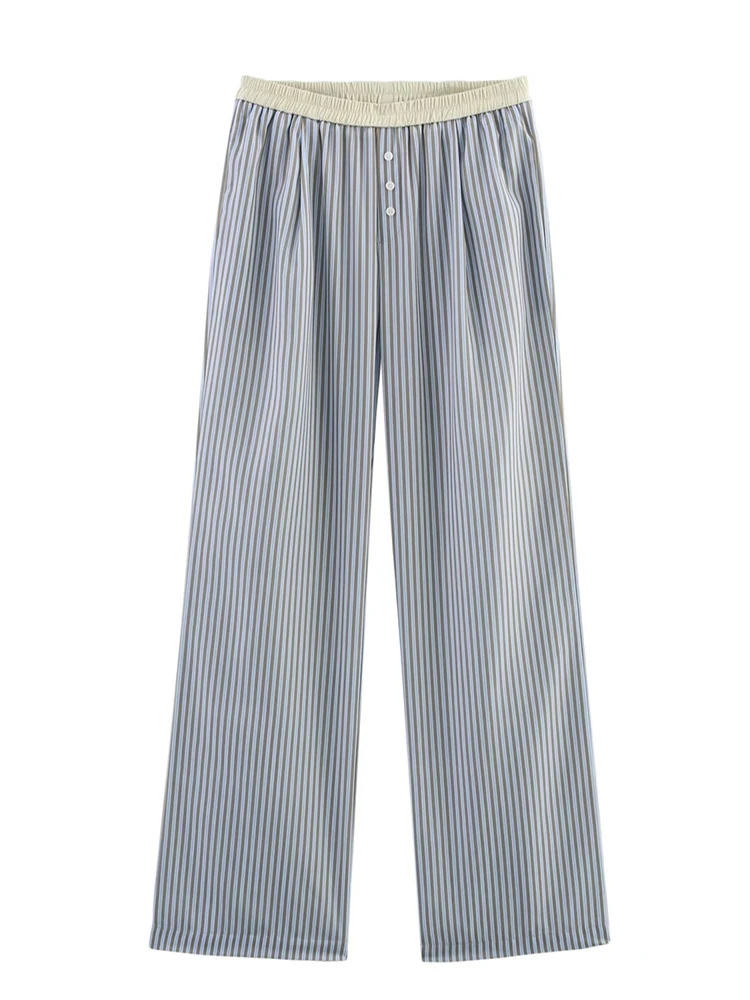 

ZAJIA 2025 new women's clothing European and American style design fashionable striped stitching waist straight pants