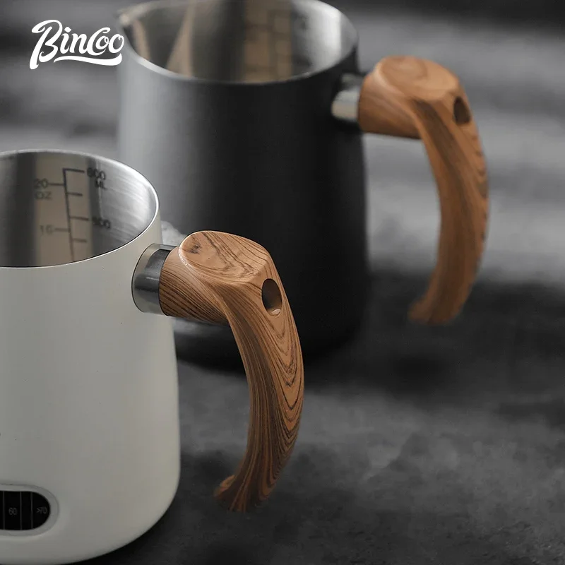 Bincoo Stainless Steel Temperature Display Latte Art Cup Italian Coffee Milk Cup Professional  Round Mouth Latte Art Cylinder