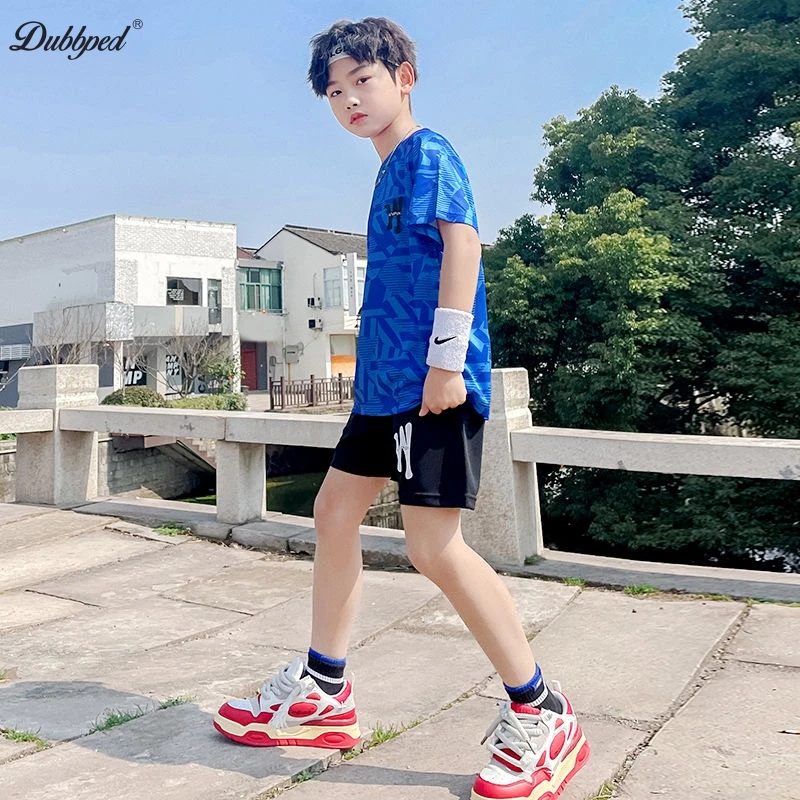 DUBBPED Children's Summer Suit  Boys Summer Small Kids Short-sleeved Cartoon  Two Pieces Quick drying Shorts Short sleeve 4-16Y
