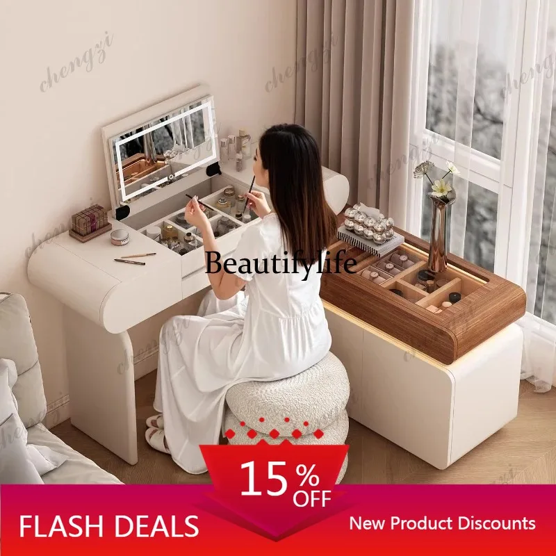 

Q181 Baking paint cream style illuminated makeup dressing table With storage cabinet Modern Minimalism penteadeira bedroom