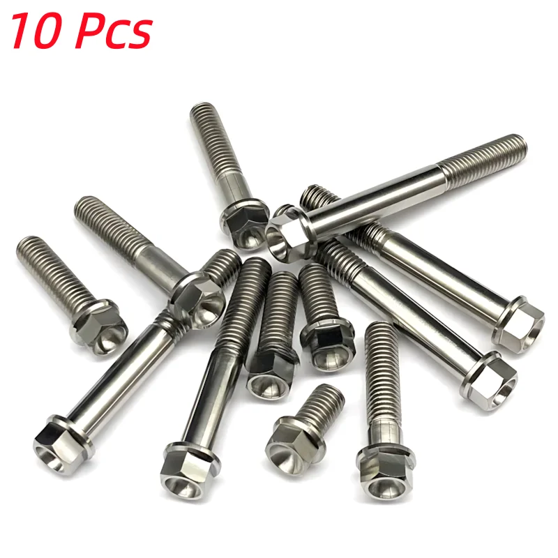 10Pcs Titanium Bolts M6 M8 Hex Head DIN6921 Screws DIY Fasteners for MTB Bike Motorcycle Bicycle Scooter Boat