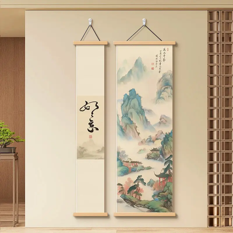 Zen Wall Decor – Vertical Chinese Landscape Scroll Painting, Ink Wash Mountain Print for Tea Room & Study, 2026 New Style