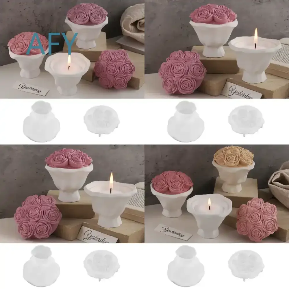 DM1256 for resin mold flower pot rose vase candle jar storage box gypsum silicone mold with lid jewelry display bracket home