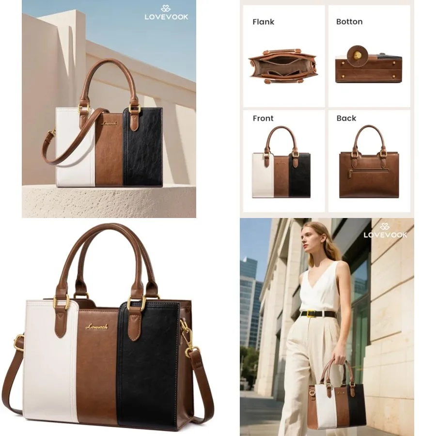 LOVEVOOK Purse for Women, Vtage Leather Shoulder Handbag, Small Ladies Satchel Tote Purse Top Handle Crossbody Bag for Work