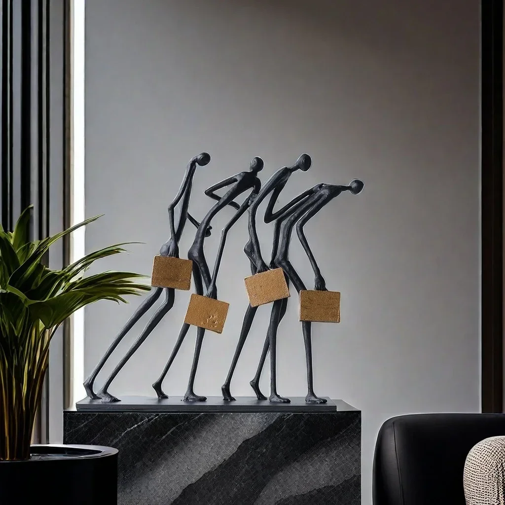 Latest Design Modern Sculpture Characters Abstract Styling Hotel Home Furnishings Living Room Metal Black Decoration Ornaments