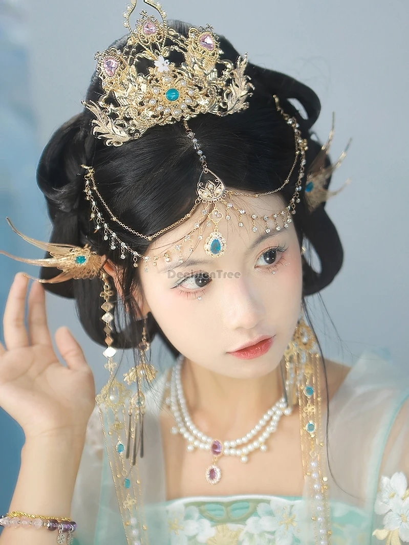 2024 chinese ancient fairy daily hanfu accessories dunhuang exotic style forehead chain hairpin tassel versatile hanfu ornaments